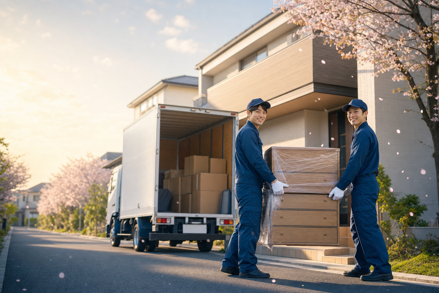 住まいの前で丁寧に積み込みを行うスタッフ